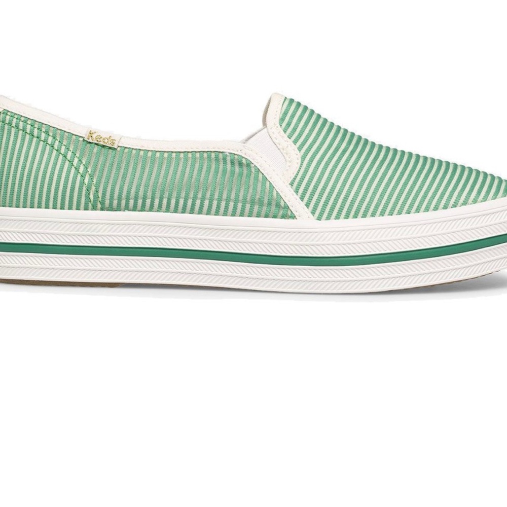 Kate Spade New York X Keds green mesh platform slip on sneaker